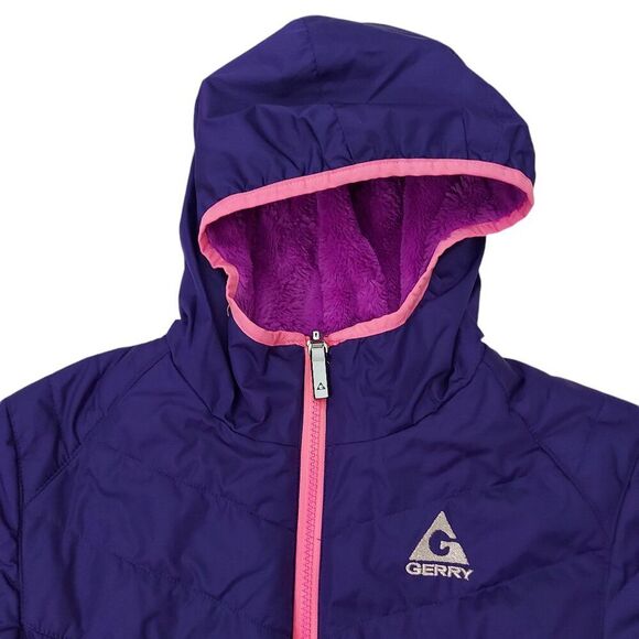 Gerry Jacket Girls Large 14 Purple Full Zip Fleece Lined Reversible Outdoor Warm - Picture 3 of 11